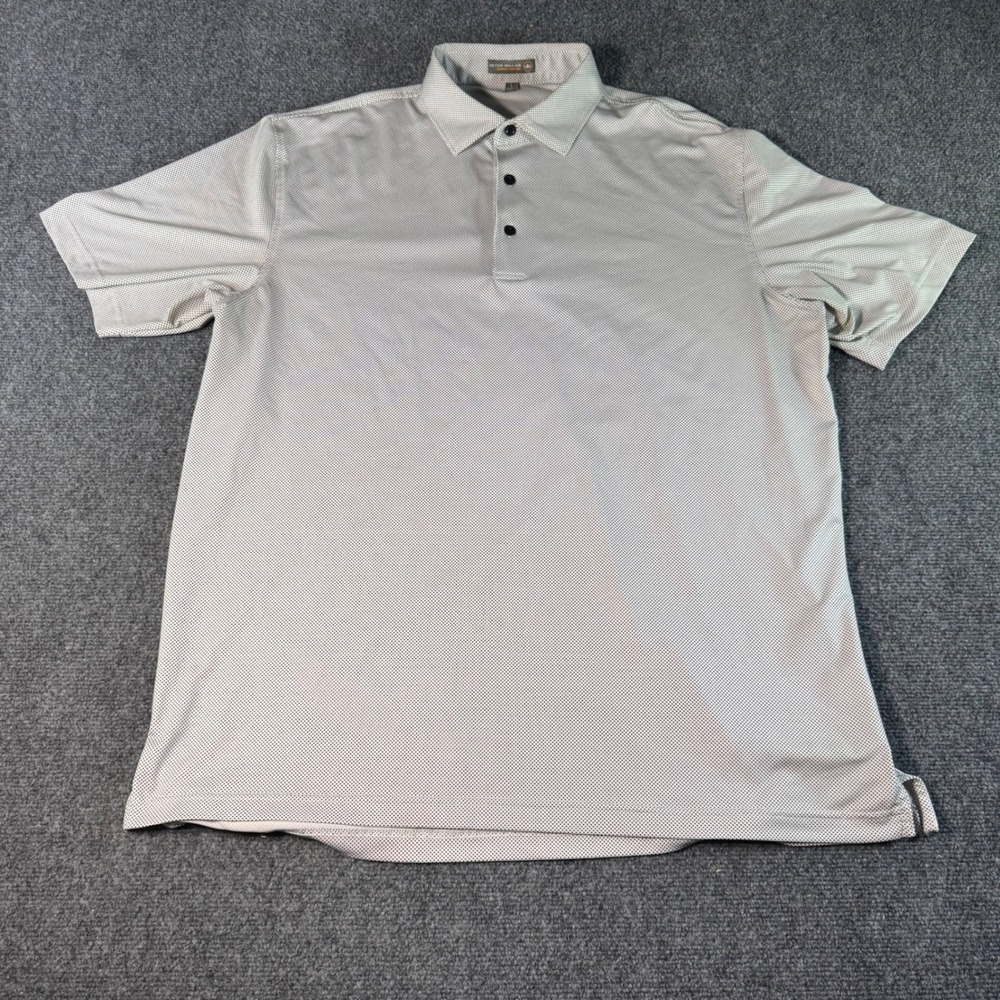 Peter Millar Summer Comfort Mens Large White Navy Micro Dot Golf Polo Shirt